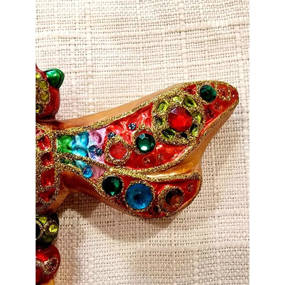 Jeweled Glass Dragonfly Christmas Ornament Rhinestone Mosaic Gold Iridescent